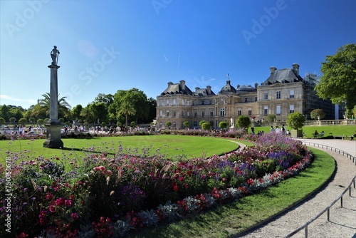 Luxembourg's Gardens in paris , famous park ifull of statues and flowerbeds photo