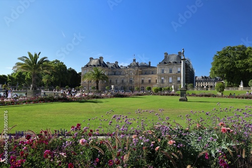 Luxembourg's Gardens in paris , famous park ifull of statues and flowerbeds photo