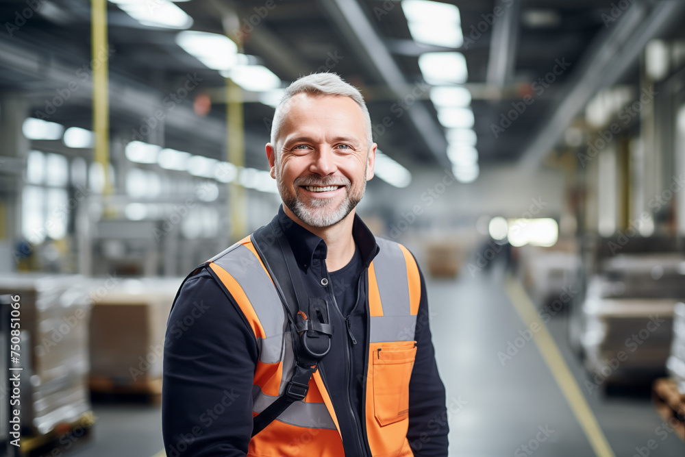Smiling european man at work in a factory. Worker recruitment. Job offer. Work in industry. Jobs in a factory. Factory in Europe. Smiling european man at work in a factory. Worker recruitment. Job offer. Work in industry. Jobs in a factory. Factory in Europe.