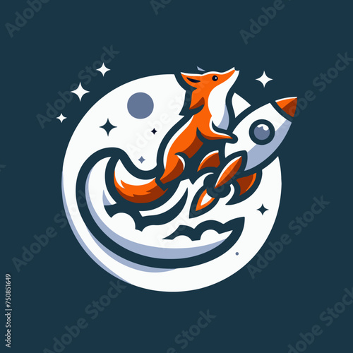 adorable fox on rocket aiming for the moon- illustration concept