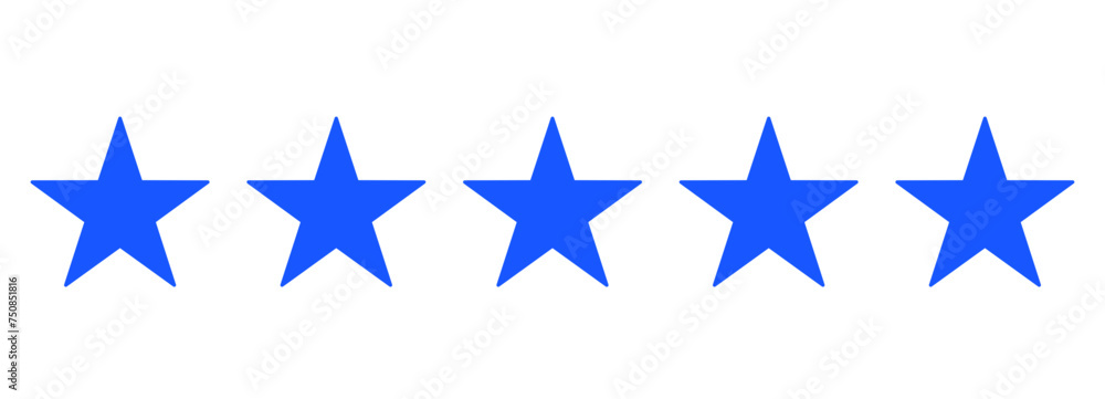 Five flat blue stars isolated on a transparent background – Five stars for product reviews or ratings, apps, and more Five flat blue stars isolated on a transparent background – Five stars for product reviews or ratings, apps, and more
