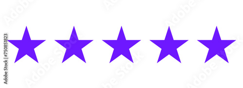 Five flat purple stars isolated on a transparent background – Five stars for product reviews or ratings, apps, and more