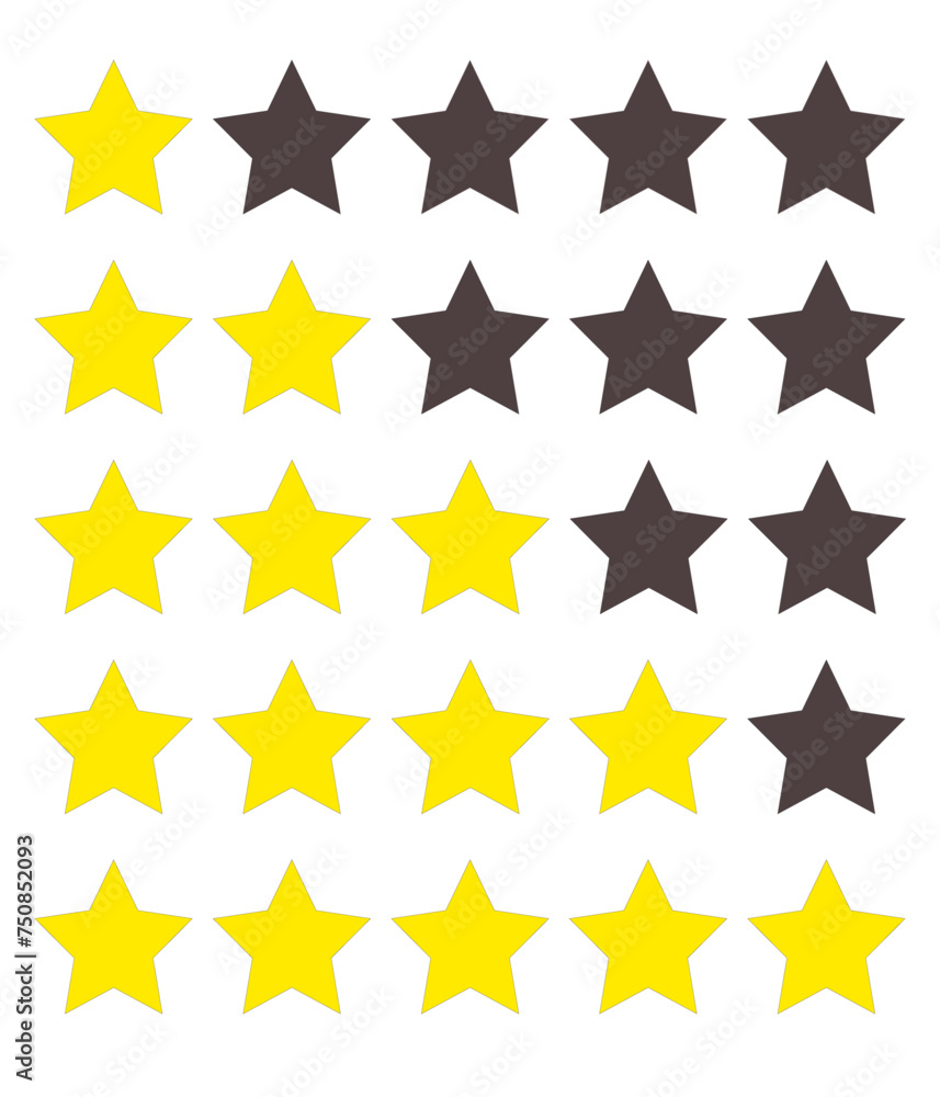Five Stars Rating to Rate from 1 to 5. Isolated 5 Star Ranking on Transparent or White Background. Vector Illustration. Five Stars Rating to Rate from 1 to 5. Isolated 5 Star Ranking on Transparent or White Background. Vector Illustration.