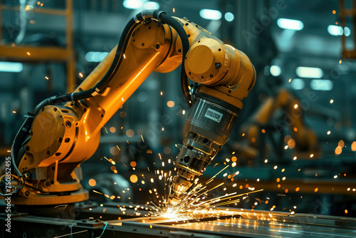Robotic Arm Precision Welding in Industrial Automation, created with Generative AI technology