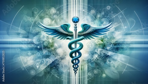 Abstract medical background with caduceus medical symbol.