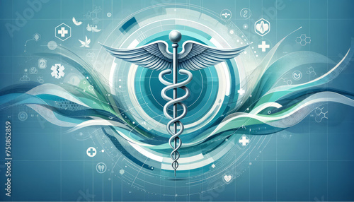 Abstract medical background with caduceus medical symbol.