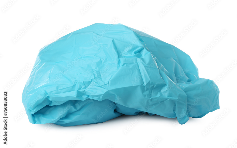 Light blue plastic bag isolated on white
