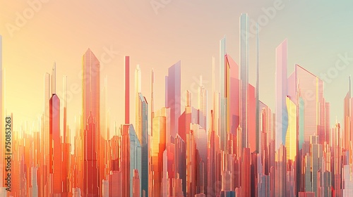 A digital representation of a futuristic city skyline in warm hues, providing a sleek and colorful backdrop for mockups.