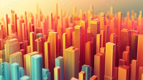 A digital representation of a futuristic city skyline in warm hues  providing a sleek and colorful backdrop for mockups.