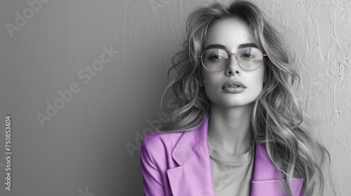 Elegant Woman in Modern Purple Suit Generative AI