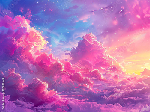 Surreal Pink and Blue Sky with Dreamy Clouds created with Generative AI technology