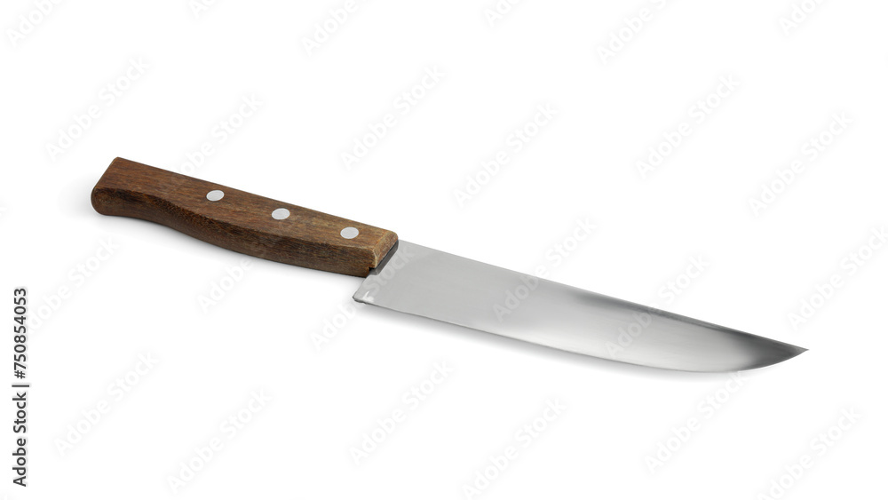 One sharp knife with wooden handle isolated on white One sharp knife with wooden handle isolated on white