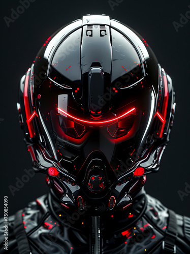Futuristic Red and Black Motorcycle Helmet Design created with Generative AI technology.