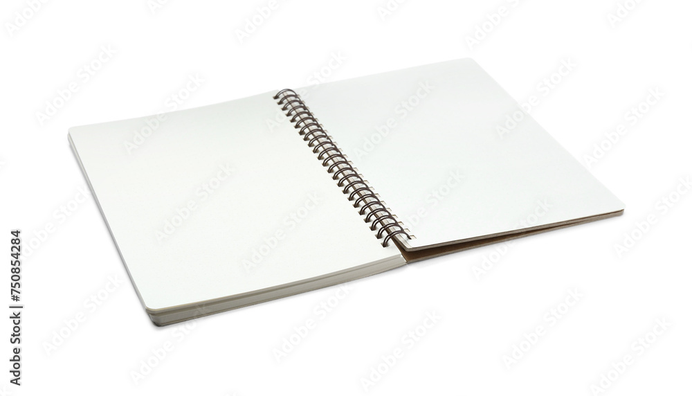 One open notebook with blank pages isolated on white One open notebook with blank pages isolated on white
