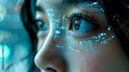 Futuristic Vision of Cybernetic Eye with Enhanced Iris Biometrics, created with Generative AI technology