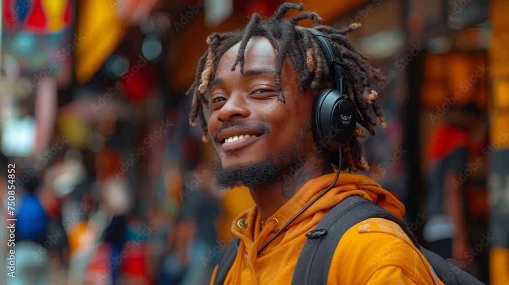 Obraz premium Young Black Man with Colored Dreadlocks in Modern Casual Style Generative AI