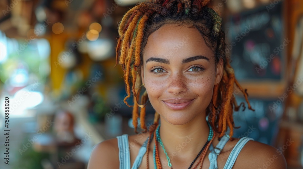 Stylish Young Black Woman with Colored Dreadlocks Generative AI Stylish Young Black Woman with Colored Dreadlocks Generative AI
