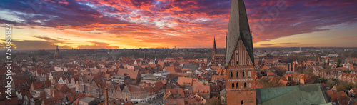 Cityscape of Lüneburg(lüneburg) from above, at sunset