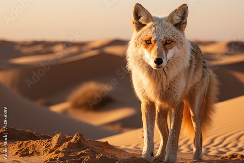 Coyote in the desert  insightful eyes  detailed coat.  generative IA