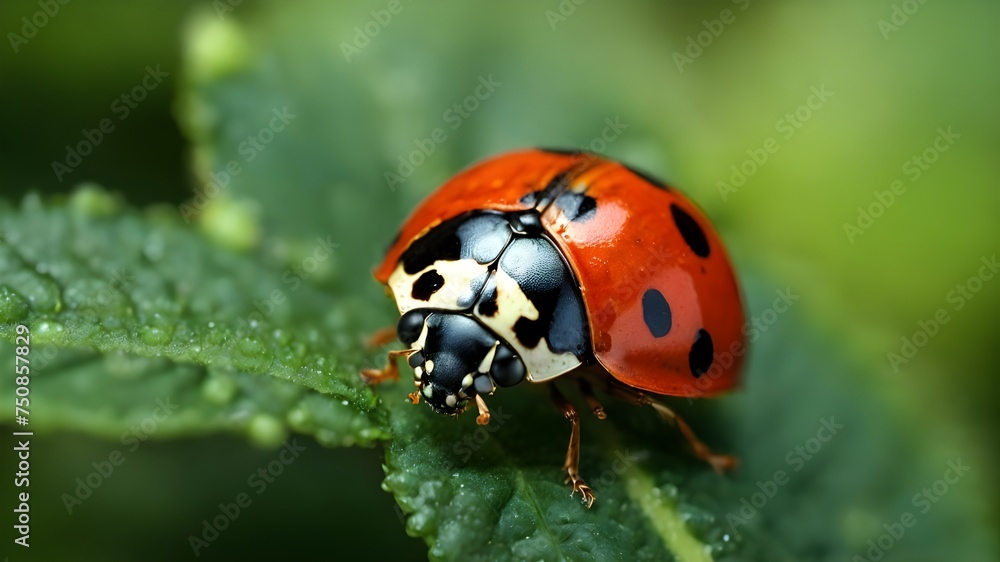 Macro photo of Ladybug in the green leaf. Macro bugs and insects world. Macro Photography Macro photo of Ladybug in the green leaf. Macro bugs and insects world. Macro Photography