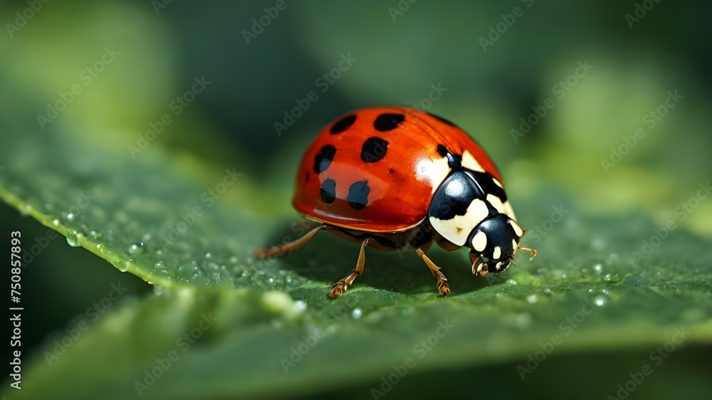 Macro photo of Ladybug in the green leaves. Macro bugs and insects world. Macro photo of Ladybug in the green leaves. Macro bugs and insects world.