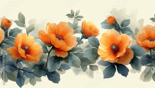 Watercolor poppy flowers background