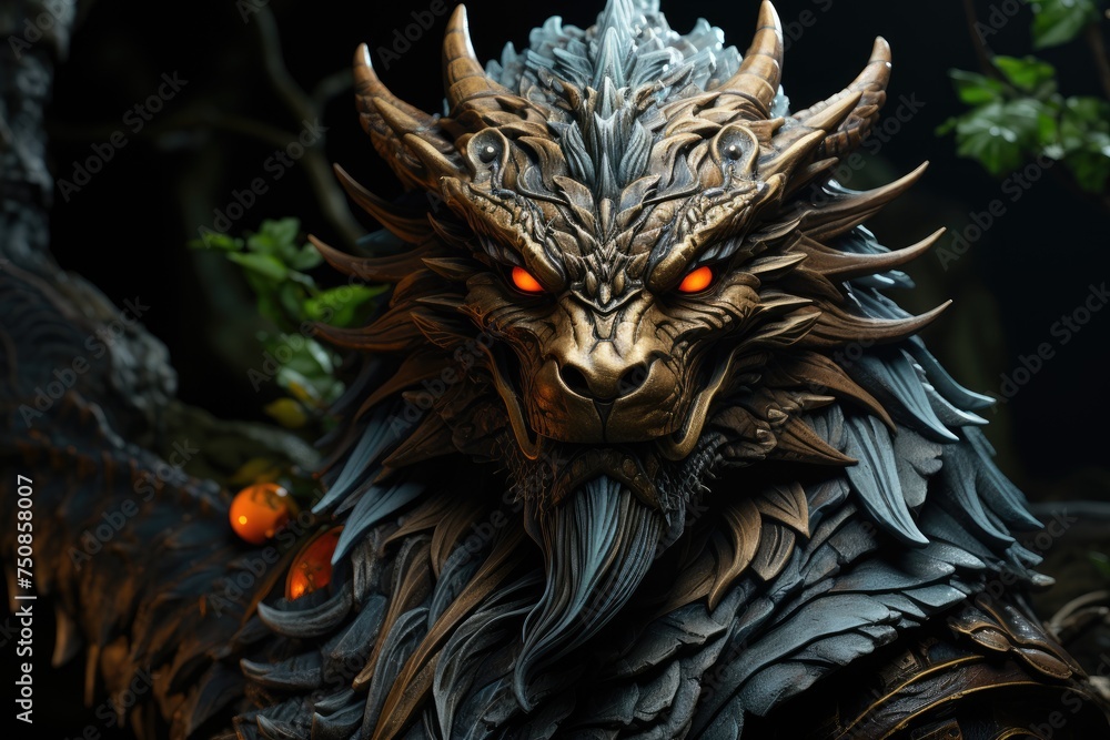 Sculpted Dragon Mysterious Aura., generative IA Sculpted Dragon Mysterious Aura., generative IA