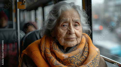 loneless indian old woman in the transport 