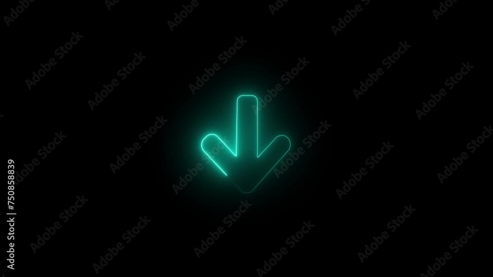 Neon arrow glowing. Directional sign arrow points to the down. Vector sign logo with glowing colors. Neon arrow glowing. Directional sign arrow points to the down. Vector sign logo with glowing colors.