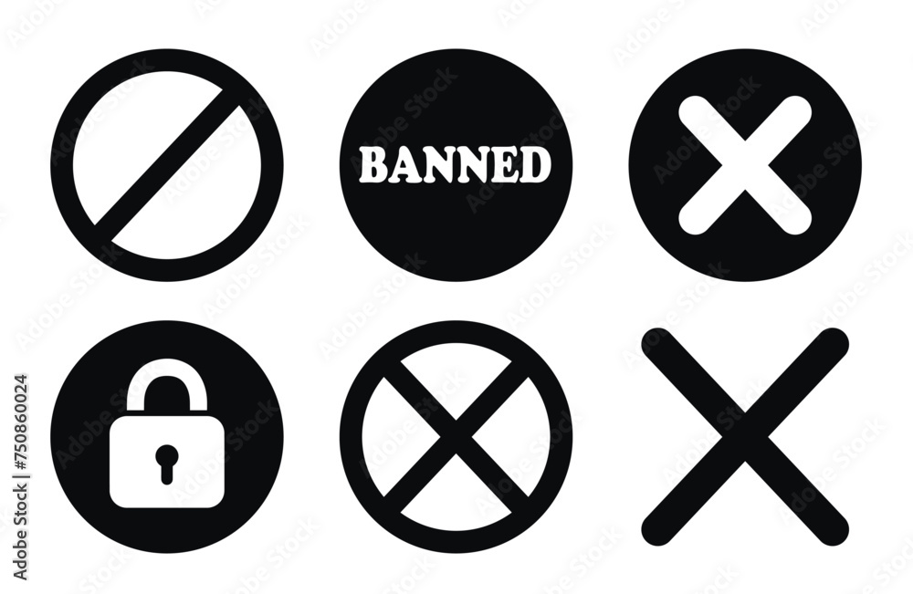 Lock cancel closed vector icon set Lock cancel closed vector icon set