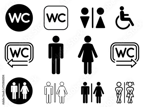 Male and female, disabled separation for wc toilet vector set