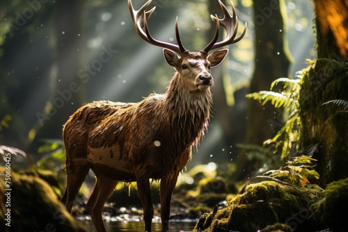 Deer in the forest, preservation symbol., generative IA