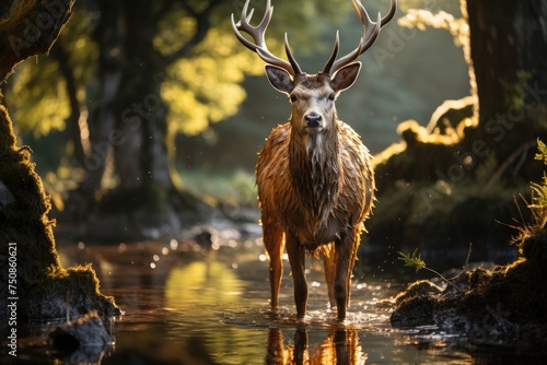 Majestic deer in the forest, in perfect tune with nature., generative IA