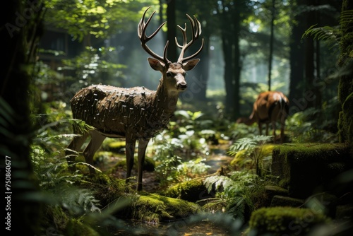 Deer in augmented reality in the forest., generative IA