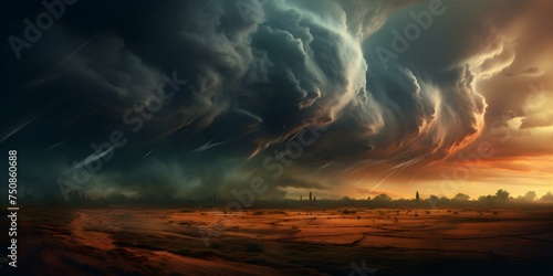 Dark storm cloud casting ominous shadow upon global landscape. Concept Storm Clouds, Ominous Shadows, Global Landscape