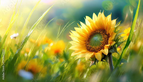 Sunflowers in a field - Happy Mother s Day - Springtime _ Bokeh background Happy Easter