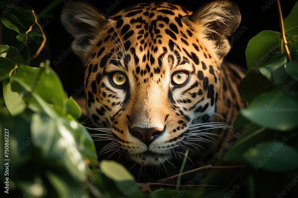 Jaguar to stretch in the tropical rainforest., generative IA Jaguar to stretch in the tropical rainforest., generative IA