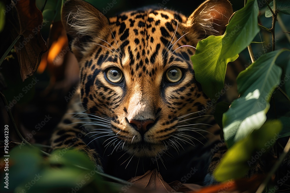 Jaguar to stretch in the tropical rainforest., generative IA Jaguar to stretch in the tropical rainforest., generative IA