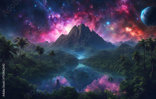 Beautiful celestial sky in dreamy fantasy with bright star in the sky over nature landscape  The mountain in the sky wallpapers