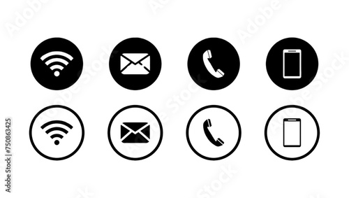 Wi-Fi, Smart Phone, Message, Envelope, and Telephone Icon Set - Free Vector