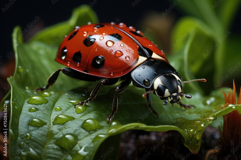 Ladybug protecting plants in educational design., generative IA Ladybug protecting plants in educational design., generative IA