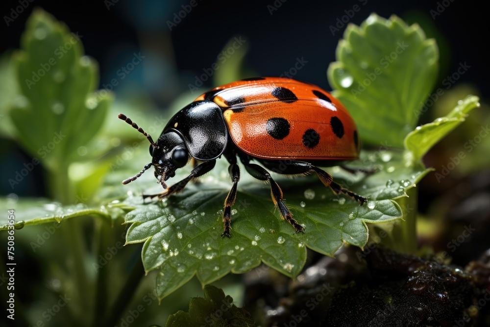 Fototapeta premium Ladybug in Vibrant Garden, symbol of preservation., generative IA