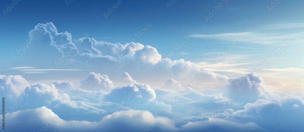 The blue sky is densely filled with fluffy white clouds, creating a dynamic and lively scene above. The clouds contrast beautifully against the rich blue backdrop, giving the sky a striking appearance The blue sky is densely filled with fluffy white clouds, creating a dynamic and lively scene above. The clouds contrast beautifully against the rich blue backdrop, giving the sky a striking appearance