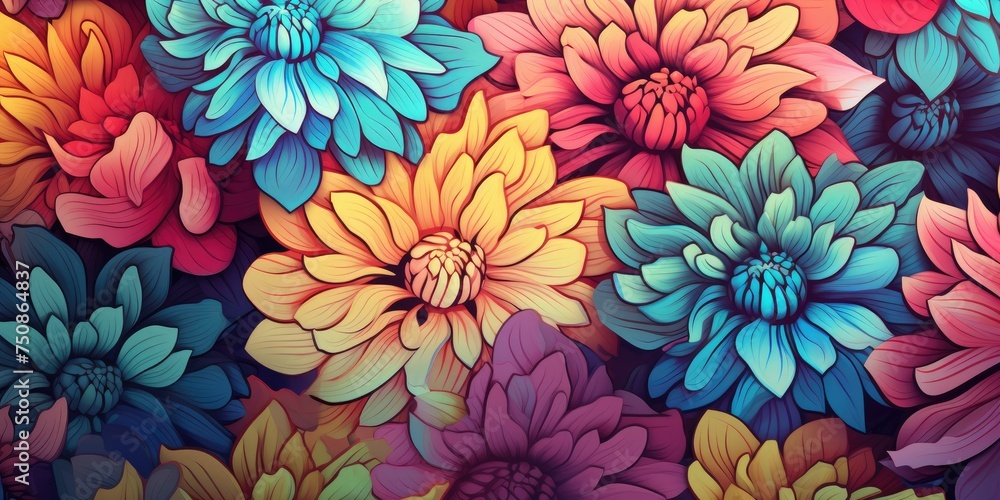 Flower power hippie multicoloured daisy psychedelic background Flower power hippie multicoloured daisy psychedelic background