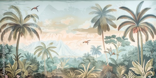 wallpaper jungle and leaves tropical forest, old drawing vintage © Andrus Ciprian