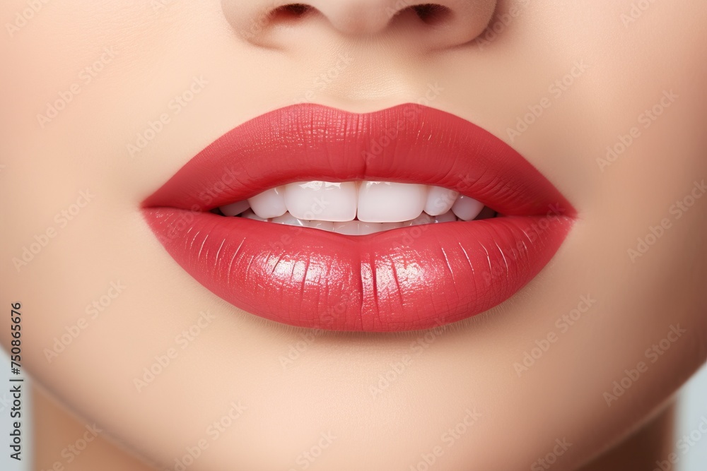 Fototapeta premium Photorealistic female lips with red lipstick