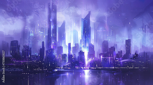 abstract anime skyscraper buildings ny street wallpaper, background illustration lofi vibes, futuristic neon lights
