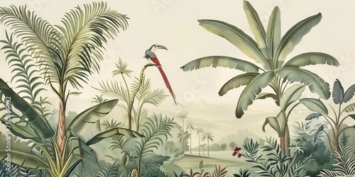 wallpaper jungle and leaves tropical forest  old drawing vintage
