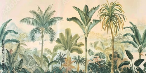 wallpaper jungle and leaves tropical forest  old drawing vintage