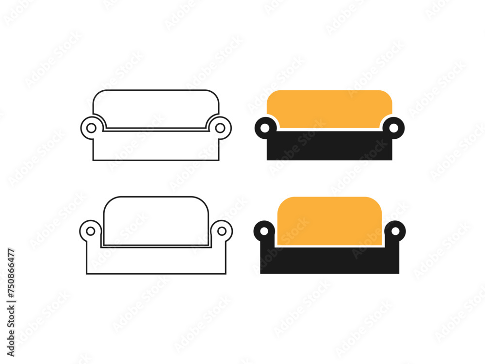 Cozy Sofa Vector Illustration. Comfort Seating Couch. Silhouetted Sofa Scene. Relaxation Resting Render. Sleek Sofa Silhouette. Chic Settee Sketch. Comfortable Curve Contours. Cushioned Couch Outline.